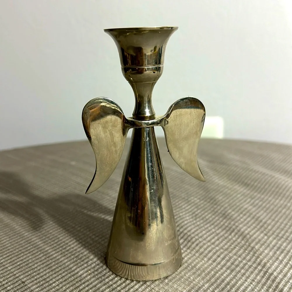 Silver angel taper candle holder 5” tall